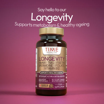 Longevity - NMNH, TMG, Spermidine, Fisetin, Folate & B12 - Supports Cellular Energy & Anti-Ageing - 60 Capsules