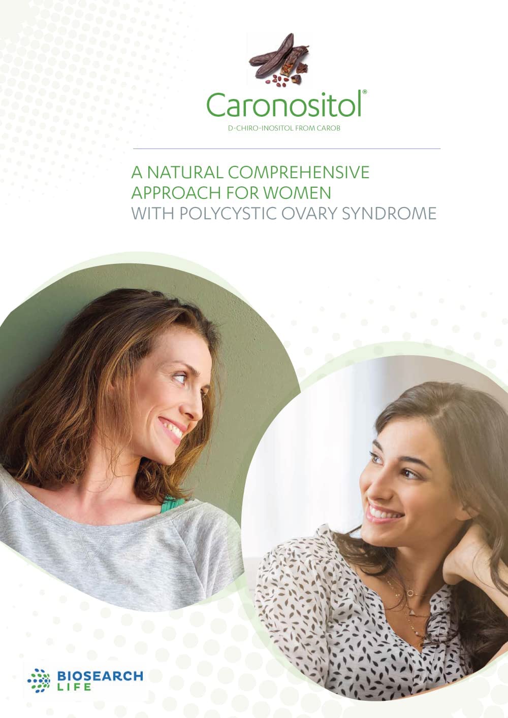 Brochure for Caronositol with two women and branding elements.