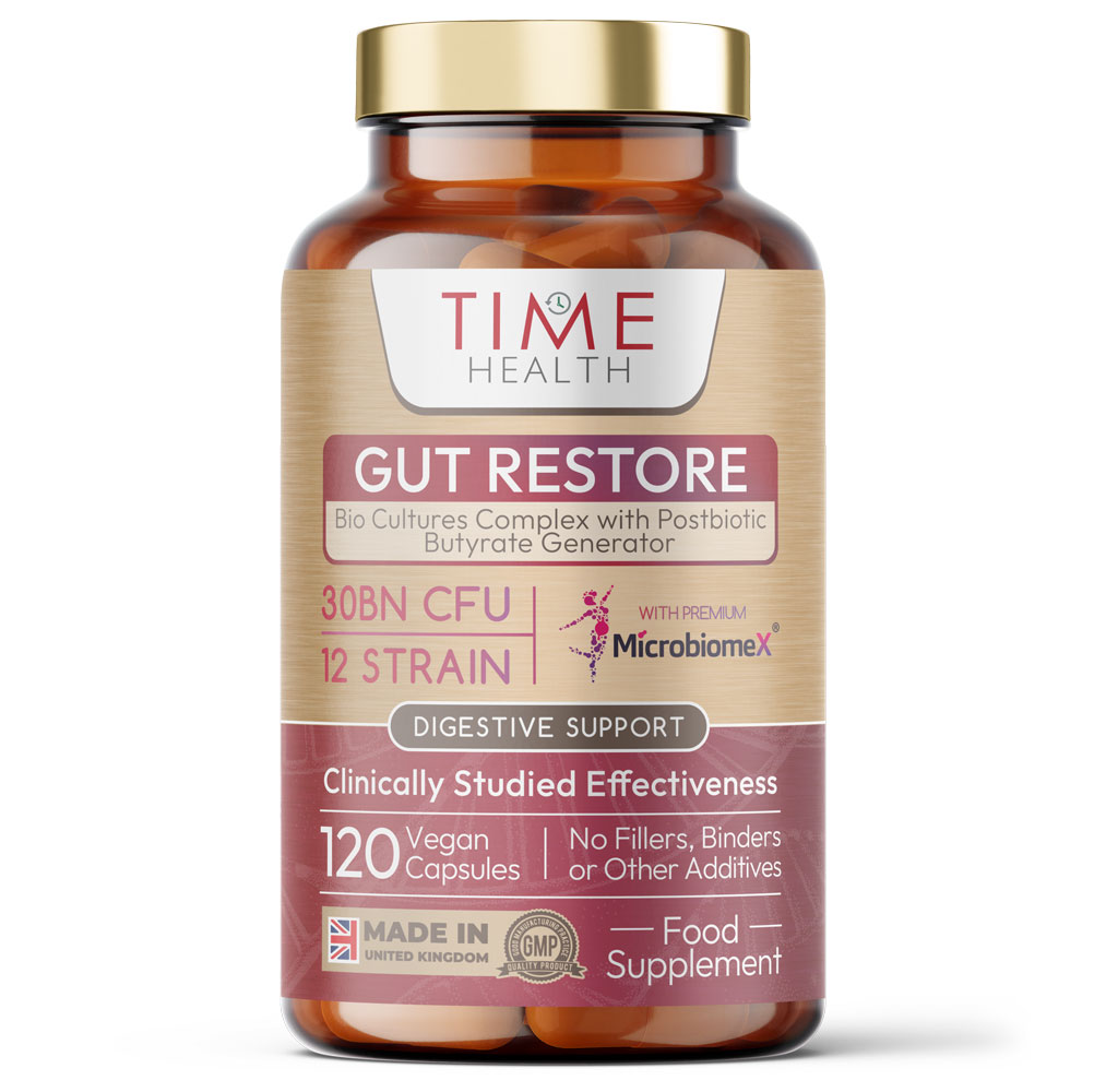 Gut Restore – 12 Strain Probiotic & Postbiotic Butyrate Generator – MicroBiomeX – Clinically Proven – Advanced Bio Cultures Formula – Vegan Probiotics – UK Made