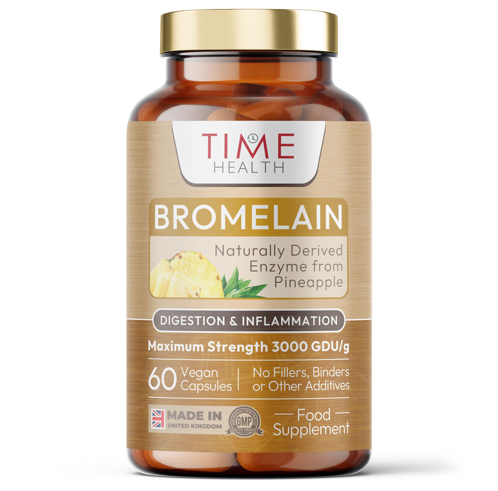 Bromelain Capsules - High Strength 3000 GDU/g - 500mg per Capsule Bottle - Naturally Derived from Pineapple Time Health