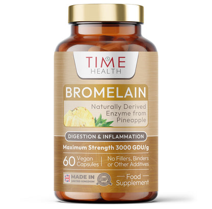 Bromelain Capsules - High Strength 3000 GDU/g - 500mg per Capsule Bottle - Naturally Derived from Pineapple Time Health