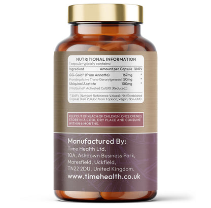 Geranylgeraniol (GG-Gold®) & Ubiquinol (VitaQuinol® Activate CoQ10) - Derived from Annatto - Heart, Cell & Antioxidant Protection - UK Made - GMP - Additive Free - Vegan