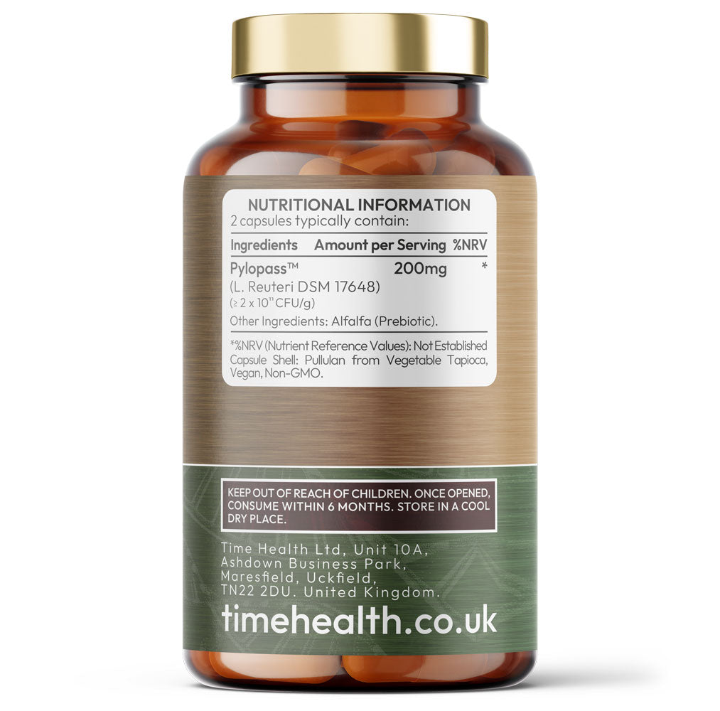 Pylopass™ - 120 Capsules - 200 Billion CFU/g - Supports Elimination of Harmful Bacteria H. Pylori in Stomach & Gut