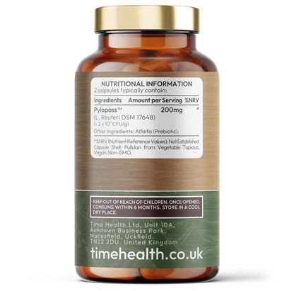 Pylopass™ - 120 Capsules - 200 Billion CFU/g - Supports Elimination of Harmful Bacteria H. Pylori in Stomach & Gut