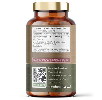 OPC Grape Seed Extract Capsules - Min. 95% OPCs - Made with Italian Vineyard Grapes - Premium Brand Ecovitis™ Grapeseed Extract - 60 Capsules