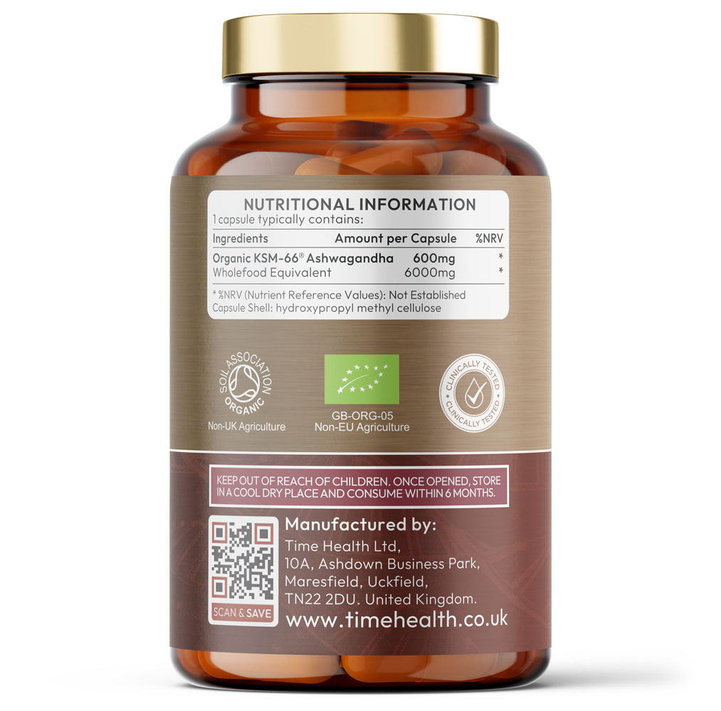 Organic KSM66® Ashwagandha - 10:1 Extract 6000mg Equivalent - 5% Withanolides - 4 Months Supply - 120 Capsules