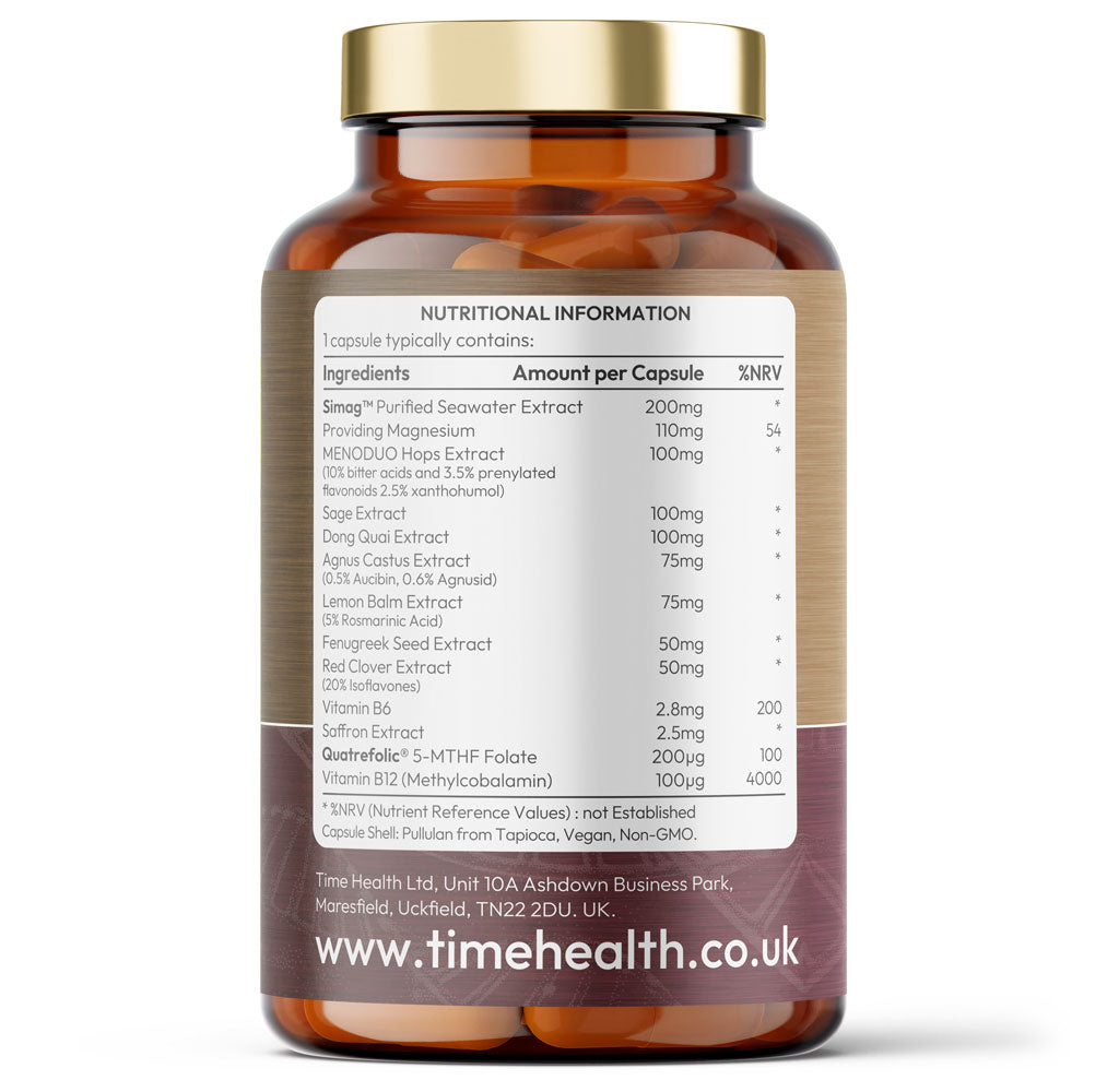 MenoPower® - Pre & Post Menopause Complex - Includes Clinically Proven Menoduo® Hops Extract, Magnesium, Red Clover, Saffron, Fenugreek, Lemon Balm, Folate & B12 - 4 Months' Supply