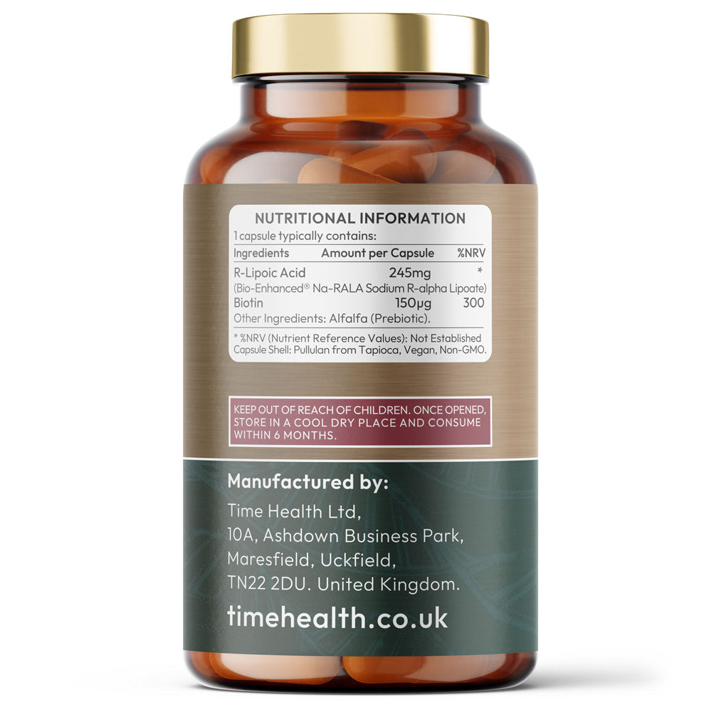 Bio-Enhanced® R-Lipoic Acid - 60 x 245mg Capsules - Stabilised & Highly Dosed Na-RALA - Biotin