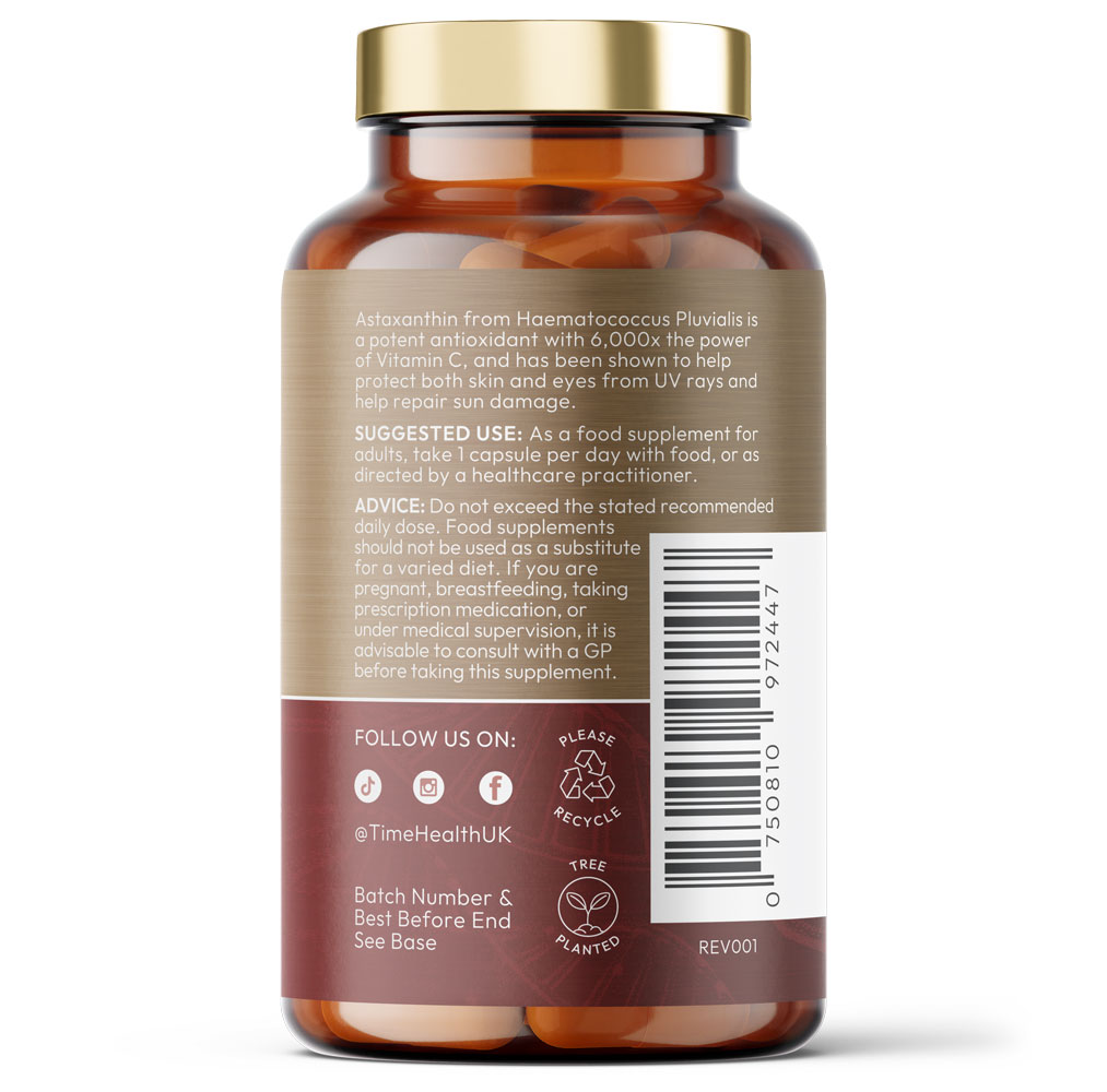 Astaxanthin - 7mg Optimal Dose - 120 Capsules - Super Antioxidant - UV Protection - Haematococcus Pluvialis - 100% Pure Natural Bioavailable 4 Month Supply - UK Manufactured - Zero Additives