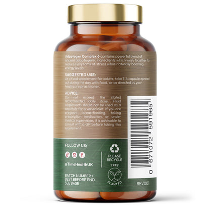 Adaptogen Complex 6 - Ashwagandha, Bacopa, Cordyceps, Holy basil, Rhodiola Rosea, Siberian Ginseng