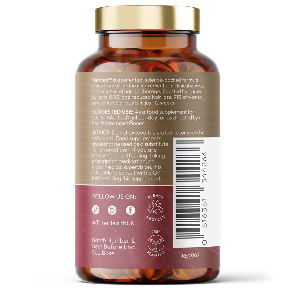 Hair Complex - Premium Brand Keranat™ - Improves Hair Brightness, Volume & Beauty - Clinically Proven, Patented Formula - 60 Softgels