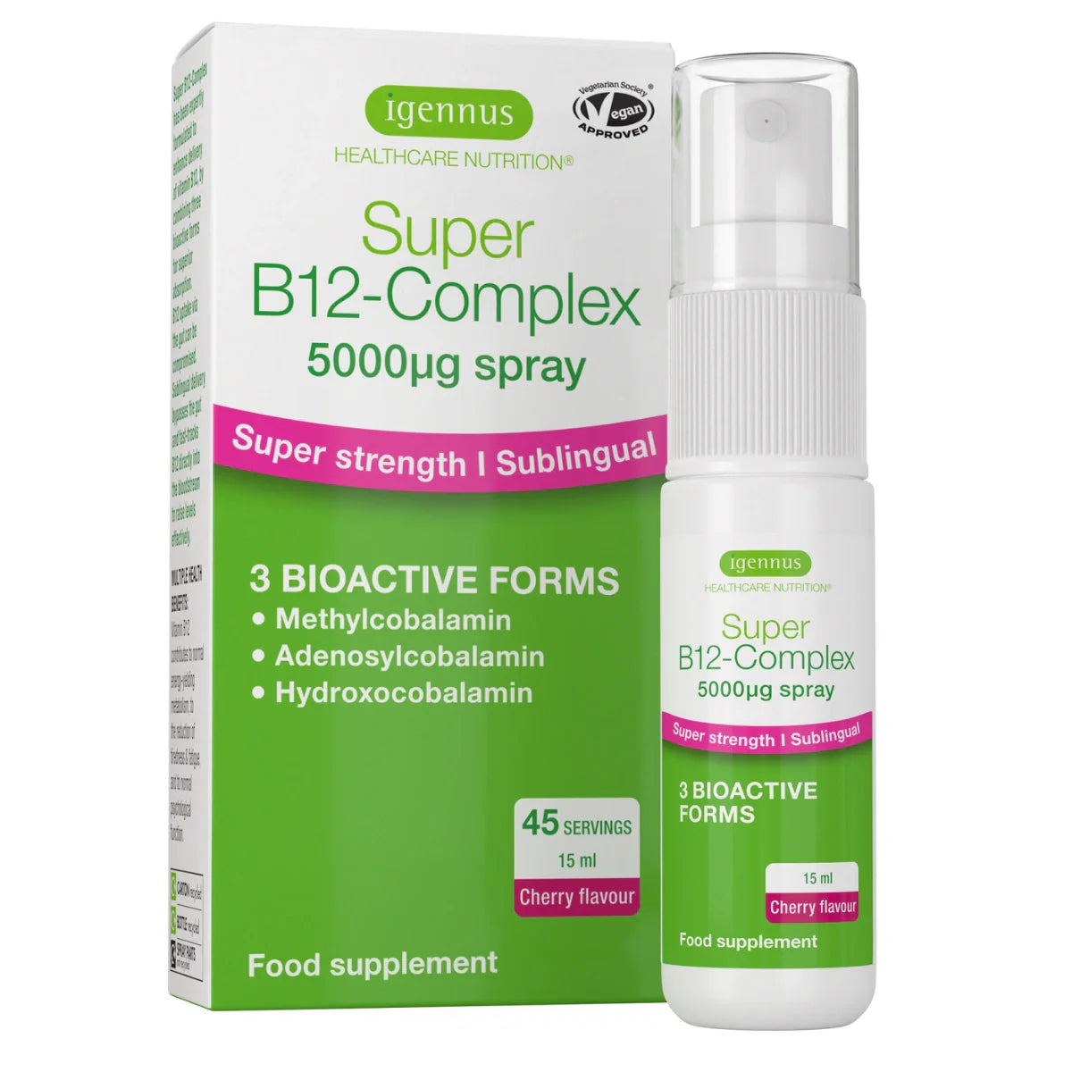 Igennus Super B12-Complex spray and packaging on a white background