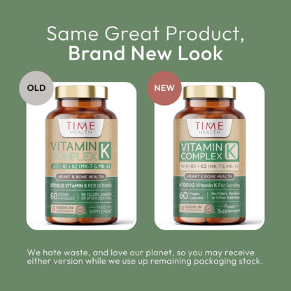 Vitamin K Complex - Active Forms K1 + K2 (MK-7 & MK-4) - 6700μg per Serving - Heart & Bone Health - 60 Capsules