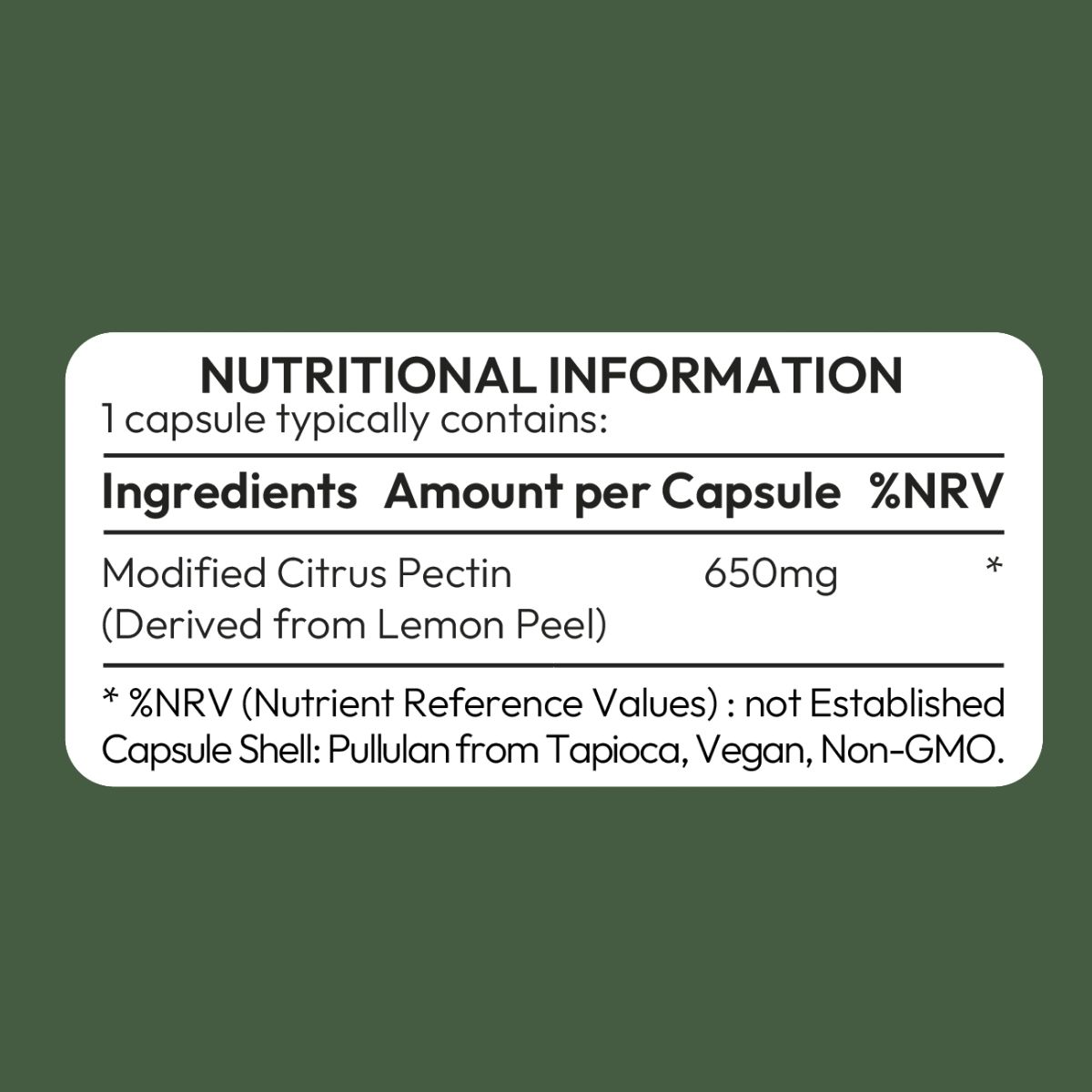 Modified citrus pectin from Lemon Peel 650mg per capsule