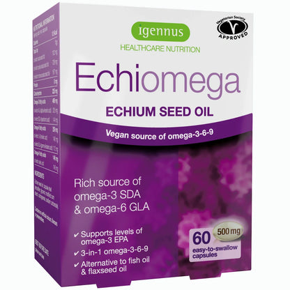 Igennus Echiomega Echium Seed Oil packaging on a white background