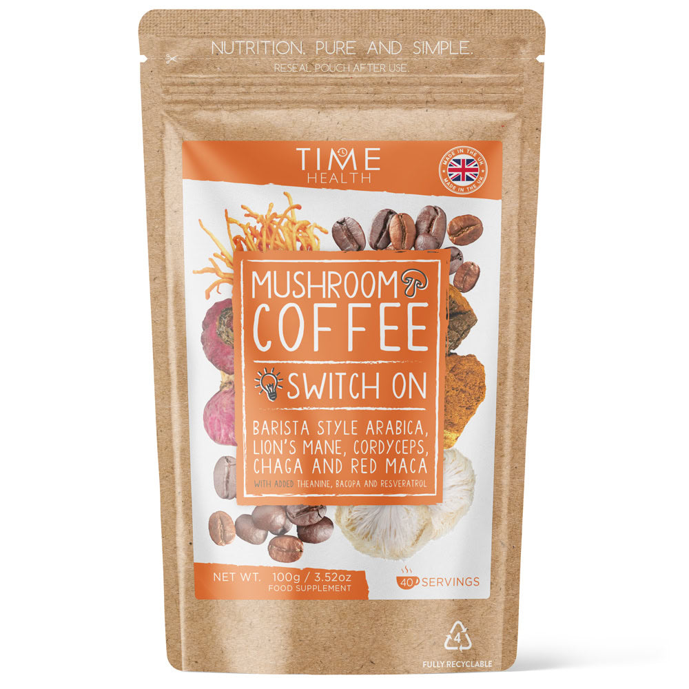 Mushroom Coffee (Instant) – High Strength – Arabica Coffee, Lion’s Mane, Cordyceps, Chaga, Maca, L-Theanine, Bacopa & Resveratrol Natural Energy & Focus