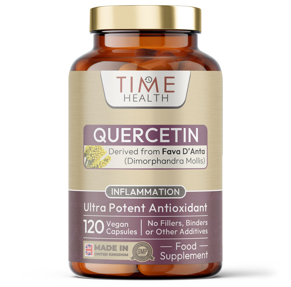 Bottle of Time Health's Quercetin on a white background