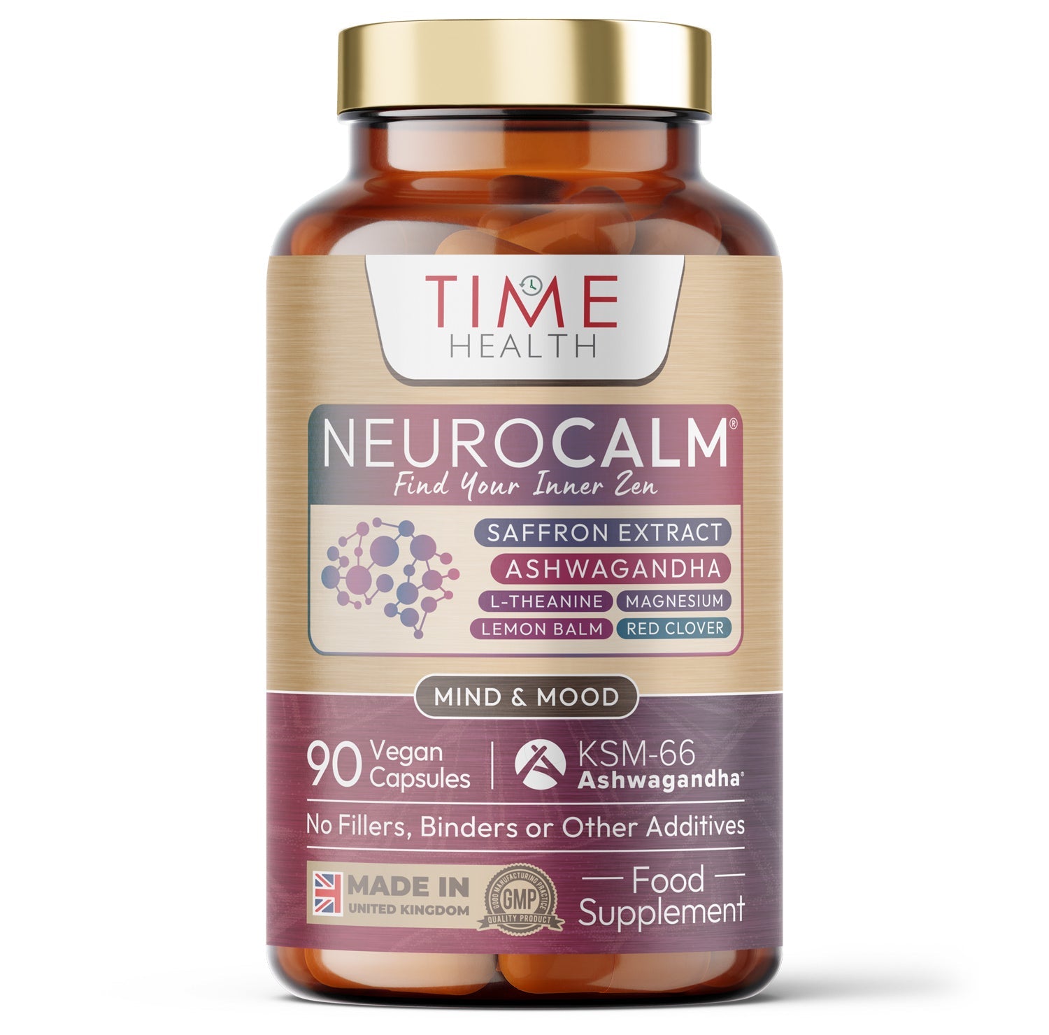 NeuroCalm® - Cortisol Management - Saffron, KSM-66 Ashwagandha, L-Theanine, Magnesium, Lemon Balm, Red Clover - Relax & Unwind - 90 Capsules - UK Made Supplement – GMP Standards – Zero Additives