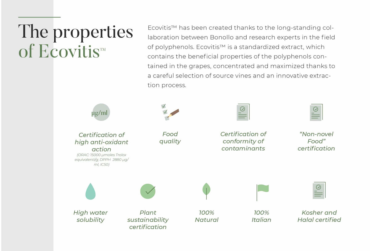 Informational graphic about Ecovitis with text and icons on a white background