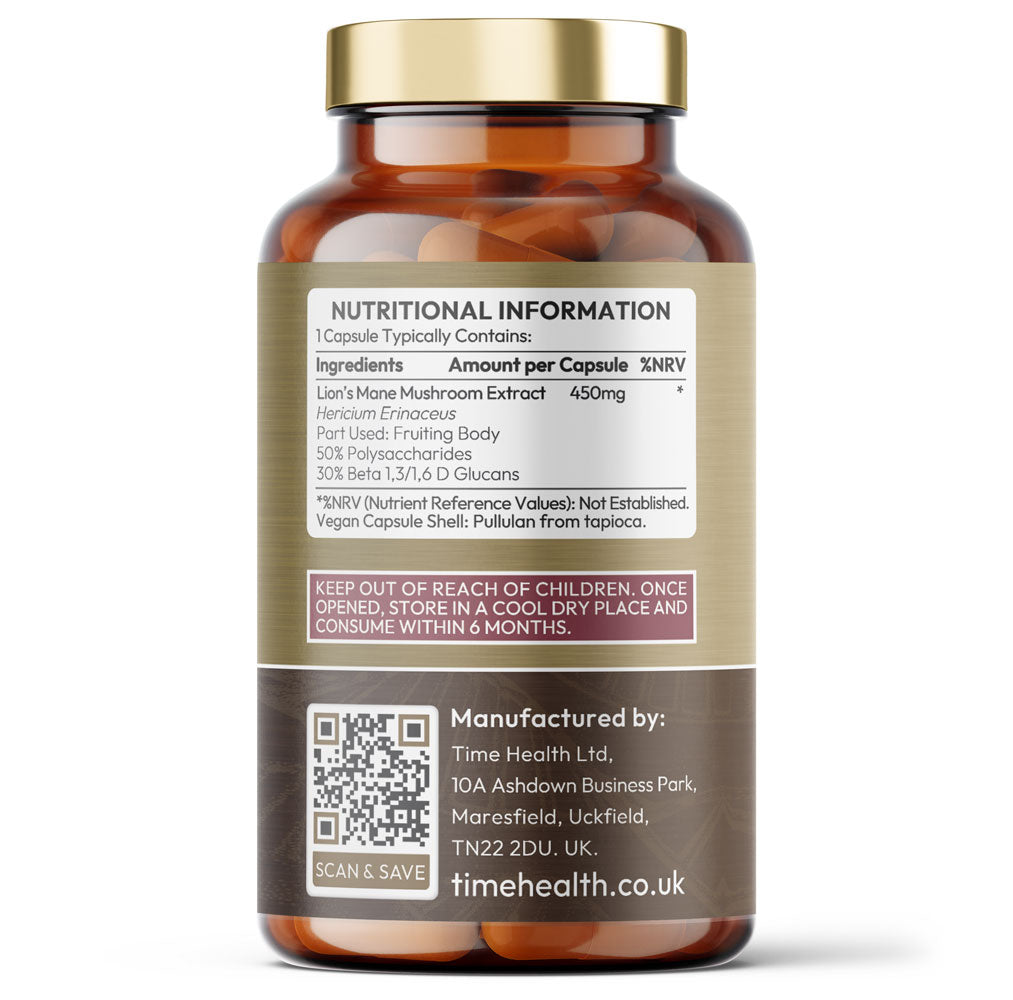 Lions Mane (Hericium Erinaceus‎) High Strength 50% Polysaccharides / 30% Beta 1,3/1,6 D Glucan - Capsules - Lion's Mane High Strength