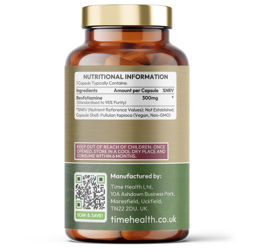 Benfotiamine - Fat-Soluble Vitamin B1 (Thiamine) - Support for Glucose Metabolism, Nerve Health & Cognition - 60 or 120 Capsules