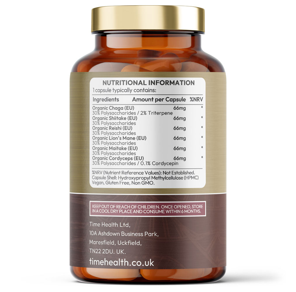 Organic Mushroom Complex 6 – Chaga, Cordyceps, Shiitake, Reishi, Lion's Mane, Maitake
