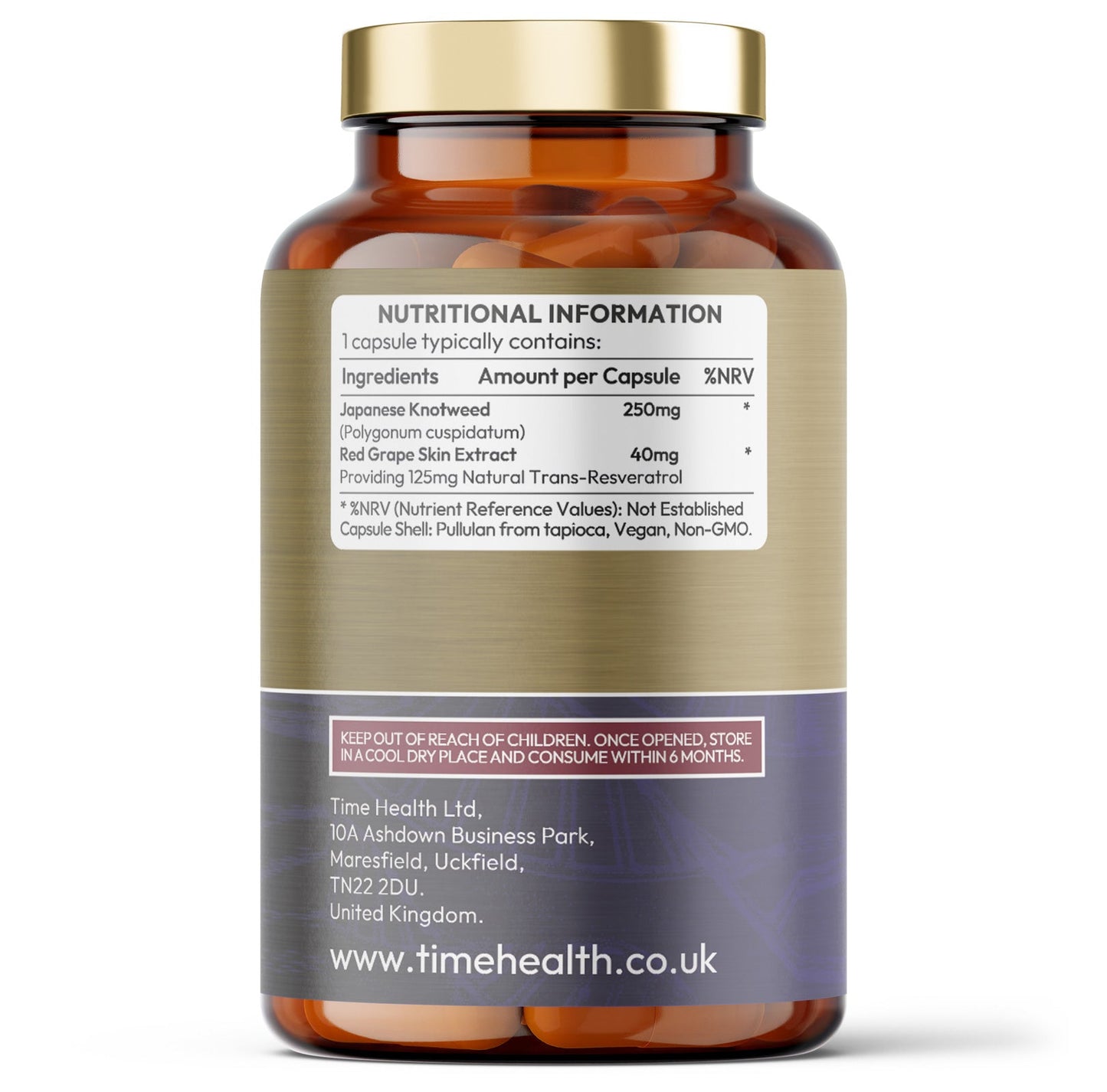 Trans Resveratrol - Premium Puredia - 180 Capsule Bottle - 3 Month Supply - Split Dosage for maximum benefits from Trans Resveratrol - UK Manufactured - Zero Additives Time Health