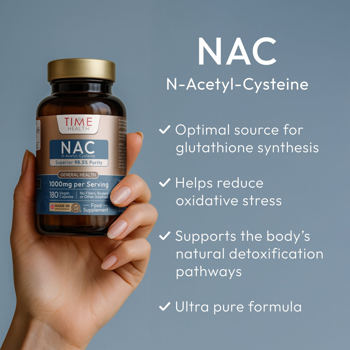 Nac benefits - supports glutathione synthesis, reduce oxidative stress, supports detoxification, ultra pure | Hover
