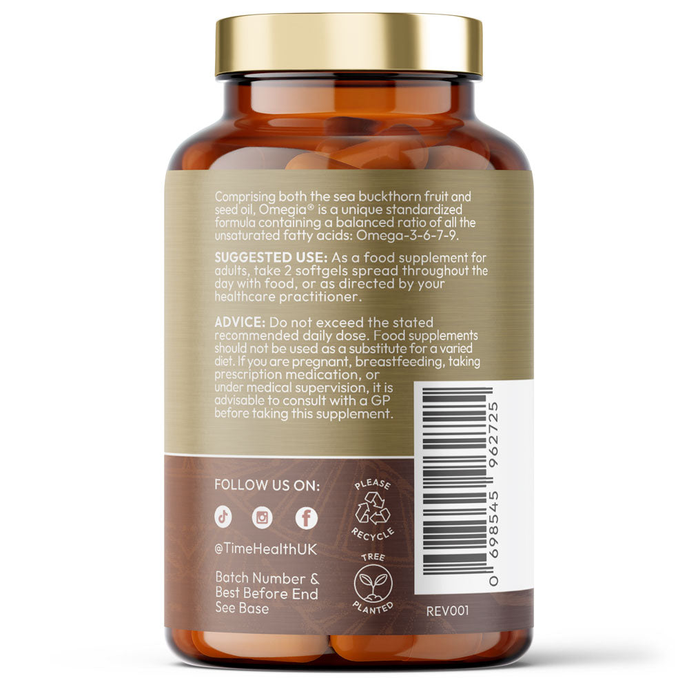 Time Health Sea Buckthorn supplement  bottle with label on a white background