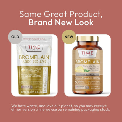 Bromelain Capsules - High Strength 3000 GDU/g - 500mg per Capsule Bottle - Naturally Derived from Pineapple Time Health