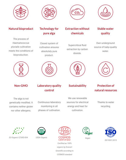 List of sustainability features and certifications on a white background