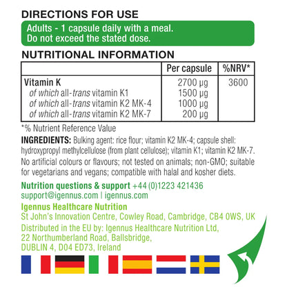 Nutritional information label for a vitamin supplement with directions for use.