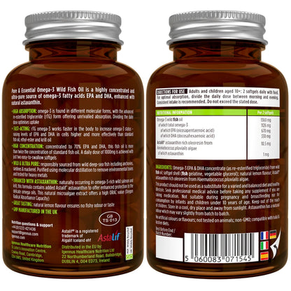 Two bottles of Omega-3 Wild Fish Oil with labels on a white background