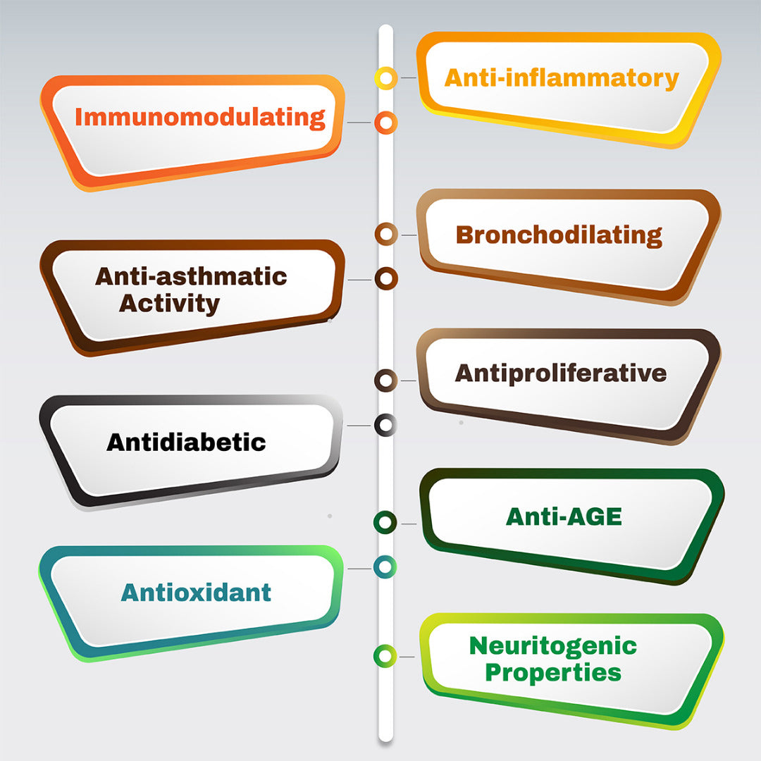 Diagram of various health benefits with labels on a light gray background